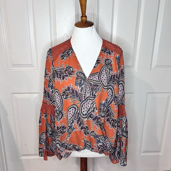 Promesa Tops - Promesa Women’s Paisley Rust Boho Bohemian‎ Peasant Top Medium Fairy
